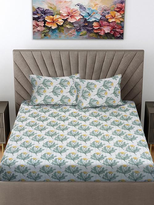 fabinaliv multicolor floral 300 tc cotton blend super king size fitted double bedsheet with 2 pillow covers - 21401782 - Very Small Image - 1