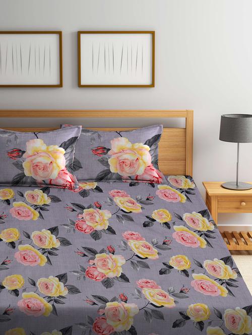 fabinaliv floral printed cotton super king size fitted double bedsheet with 2 pillow covers - 21401805 - Very Small Image - 1