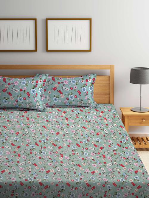 fabinaliv floral printed cotton super king size fitted double bedsheet with 2 pillow covers - 21401806 - Very Small Image - 1