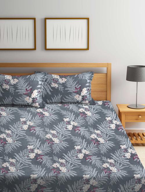 fabinaliv printed cotton super king size fitted double bedsheet with 2 pillow covers - 21401809 - Very Small Image - 1