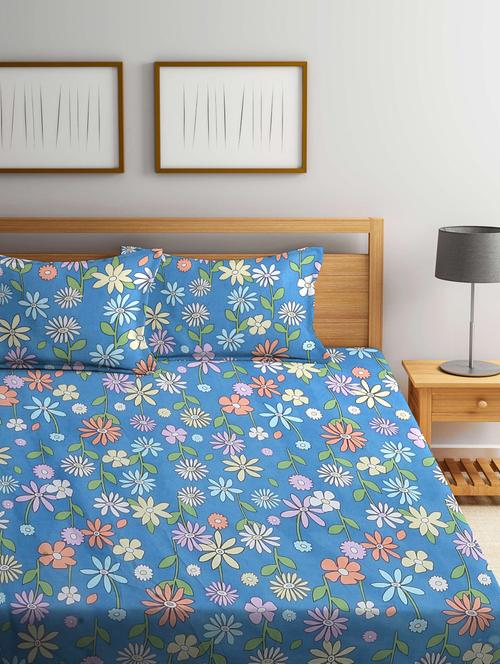 fabinaliv printed cotton super king size fitted double bedsheet with 2 pillow covers - 21401815 - Very Small Image - 1