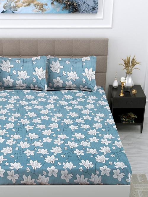 fabinaliv printed cotton super king size fitted double bedsheet with 2 pillow covers - 21401816 - Very Small Image - 1