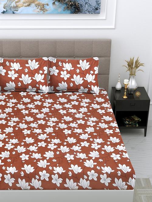 fabinaliv printed cotton super king size fitted double bedsheet with 2 pillow covers - 21401817 - Very Small Image - 1