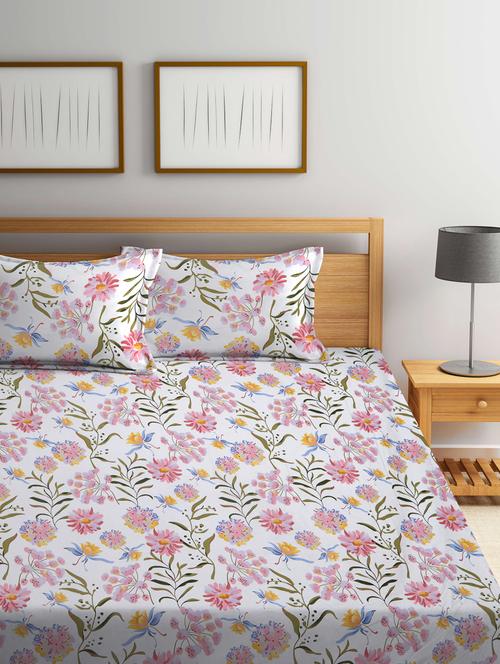 fabinaliv printed cotton super king size fitted double bedsheet with 2 pillow covers - 21401819 - Very Small Image - 1
