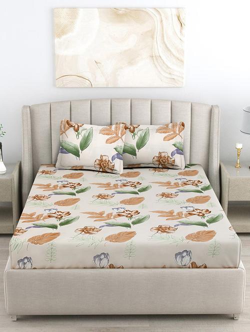 fabinaliv printed cotton super king size fitted double bedsheet with 2 pillow covers - 21401820 - Very Small Image - 1