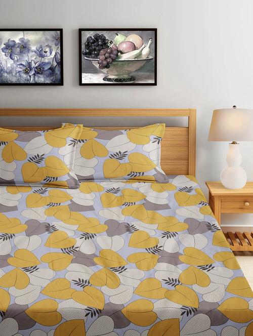 fabinaliv printed cotton super king size fitted double bedsheet with 2 pillow covers - 21401824 - Very Small Image - 1