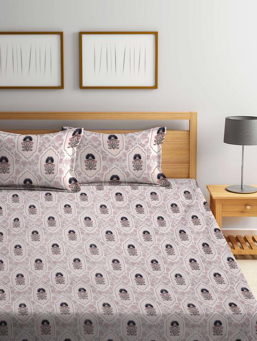 fabinaliv printed cotton super king size fitted double bedsheet with 2 pillow covers - 21401825 - Very Small Image - 1