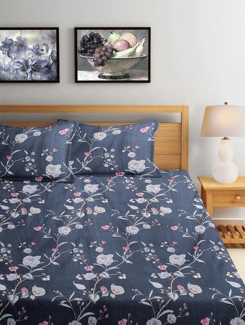 fabinaliv printed cotton super king size fitted double bedsheet with 2 pillow covers - 21401826 - Very Small Image - 1