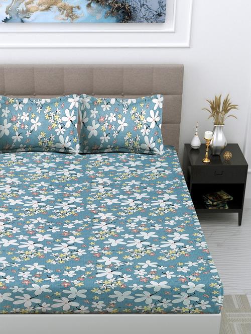 fabinaliv printed cotton super king size fitted double bedsheet with 2 pillow covers - 21401838 - Very Small Image - 1