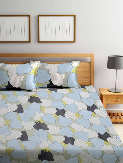 fabinaliv printed cotton super king size fitted double bedsheet with 2 pillow covers - 21401839 - Very Small Image - 1