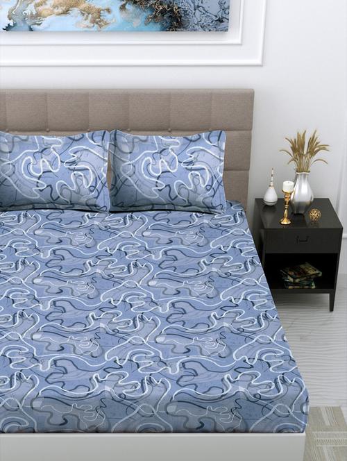 fabinaliv printed cotton super king size fitted double bedsheet with 2 pillow covers - 21401841 - Very Small Image - 1