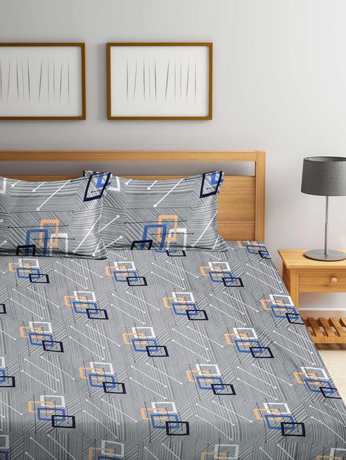 fabinaliv printed cotton super king size fitted double bedsheet with 2 pillow covers - 21401843 - Very Small Image - 1