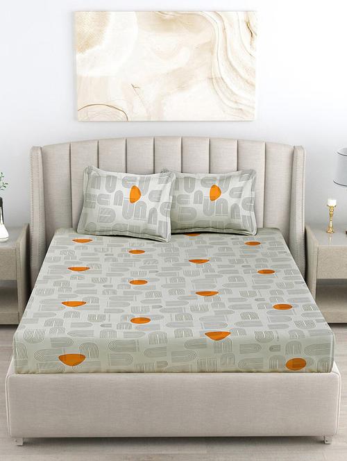 fabinaliv printed cotton super king size fitted double bedsheet with 2 pillow covers - 21401844 - Very Small Image - 1