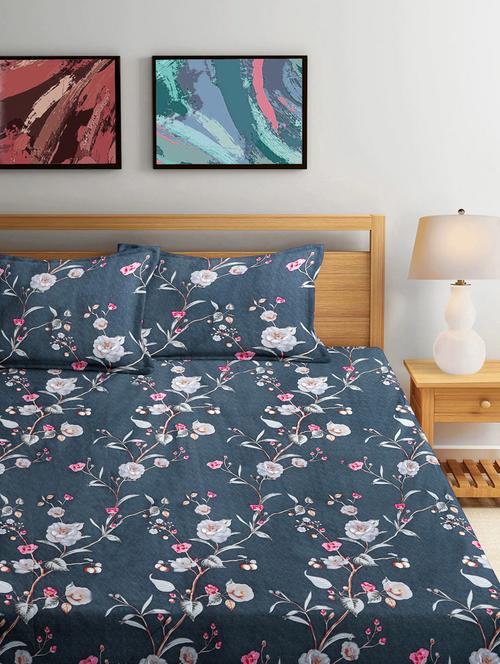fabinaliv printed cotton super king size fitted double bedsheet with 2 pillow covers - 21401846 - Very Small Image - 1