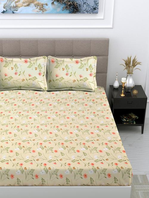 fabinaliv printed cotton super king size fitted double bedsheet with 2 pillow covers - 21401849 - Very Small Image - 1