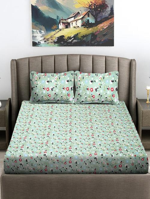 fabinaliv printed cotton super king size fitted double bedsheet with 2 pillow covers - 21401855 - Very Small Image - 1