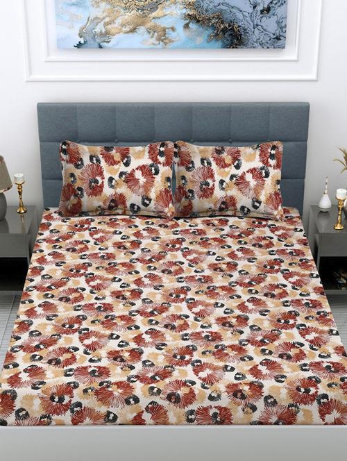 fabinaliv printed cotton super king size fitted double bedsheet with 2 pillow covers - 21401857 - Very Small Image - 1