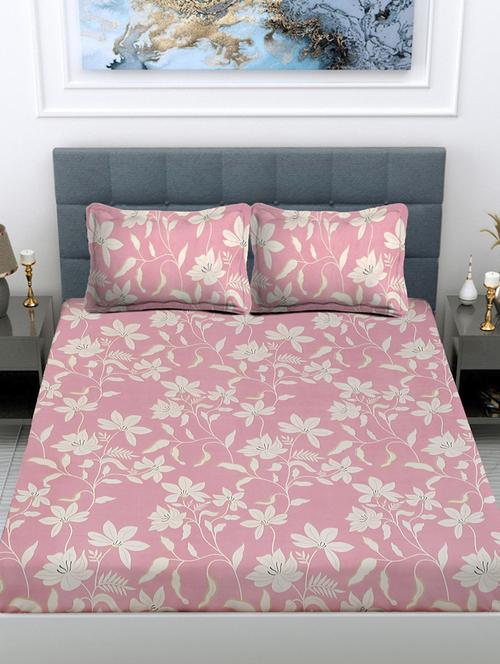 fabinaliv printed cotton super king size fitted double bedsheet with 2 pillow covers - 21401860 - Very Small Image - 1