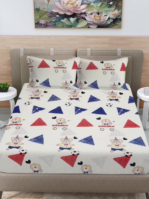 fabinaliv printed cotton super king size fitted double bedsheet with 2 pillow covers - 21401883 - Very Small Image - 1