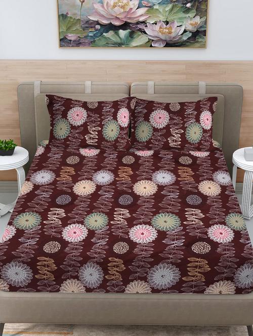 fabinaliv printed cotton super king size fitted double bedsheet with 2 pillow covers - 21401888 - Very Small Image - 1