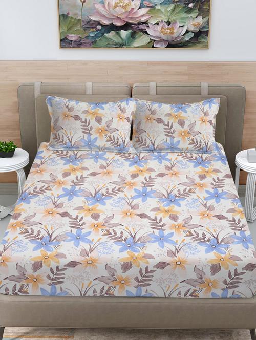 fabinaliv printed cotton super king size fitted double bedsheet with 2 pillow covers - 21401889 - Very Small Image - 1
