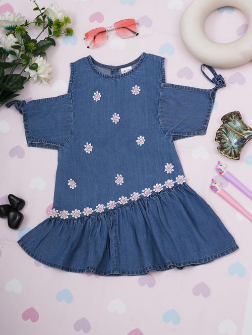kids blue polyester frock - 21401920 - Very Small Image - 1