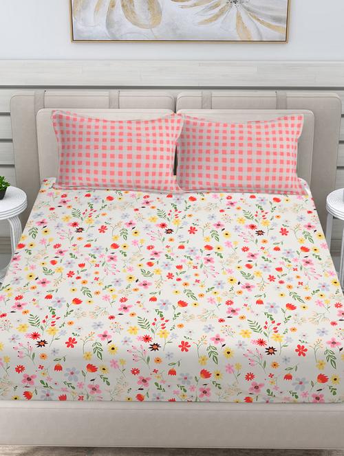 fabinaliv printed cotton super king size fitted double bedsheet with 2 pillow covers - 21401930 - Very Small Image - 1