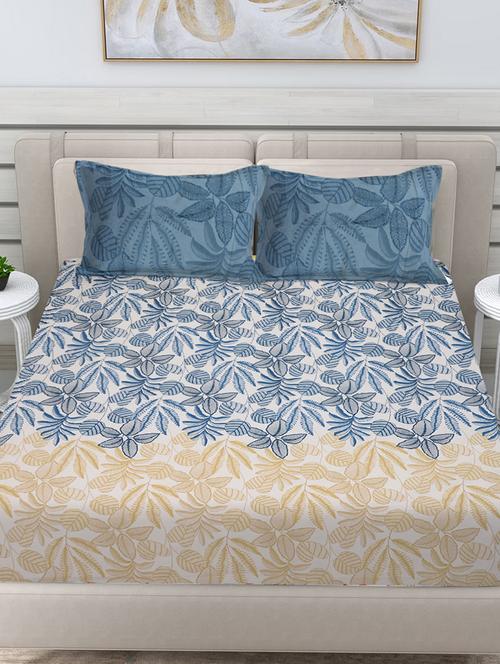fabinaliv printed cotton super king size fitted double bedsheet with 2 pillow covers - 21401932 - Very Small Image - 1