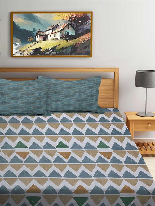 fabinaliv printed cotton super king size fitted double bedsheet with 2 pillow covers - 21401938 - Very Small Image - 1