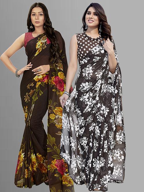 pack of 2 printed casual wear sarees with blouse - 21402836 - Very Small Image - 1