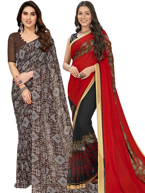 women pack of 2 printed saree with blouse - 21402933 - Very Small Image - 1