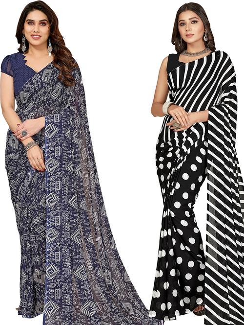 pack of 2 printed casual wear sarees with blouse - 21402938 - Very Small Image - 1