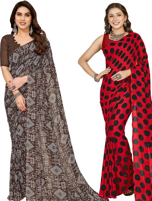 pack of 2 printed casual wear sarees with blouse - 21402939 - Very Small Image - 1