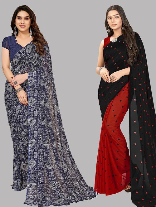 pack of 2 printed casual wear sarees with blouse - 21402987 - Very Small Image - 1