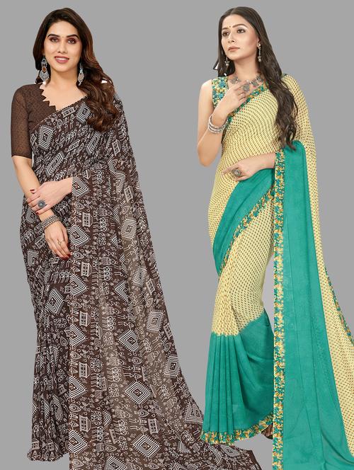 women pack of 2 casual wear sarees with blouse - 21403010 - Very Small Image - 1