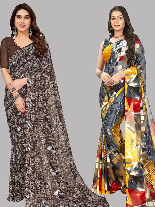 women pack of 2 casual wear sarees with blouse - 21403057 - Very Small Image - 1
