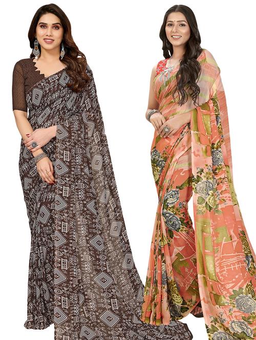 women pack of 2 casual wear combo sarees with blouse - 21403109 - Very Small Image - 1