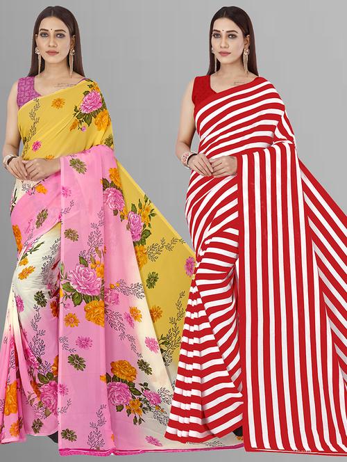 pack of 2 printed casual wear sarees with blouse - 21405683 - Very Small Image - 1