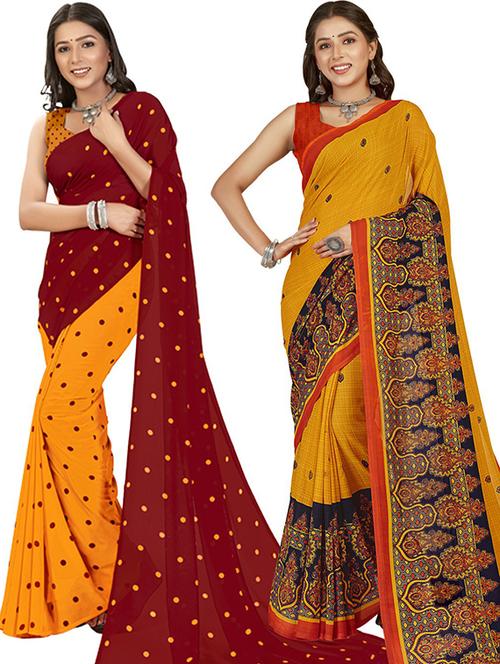 pack of 2 printed casual wear sarees with blouse - 21406023 - Very Small Image - 1