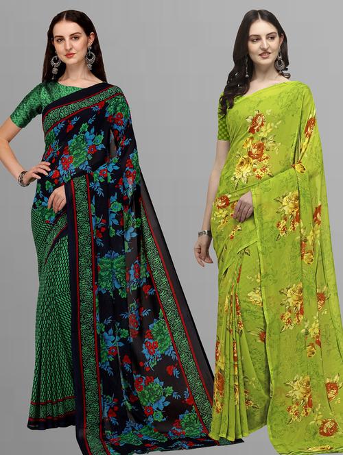 pack of 2 printed casual wear sarees with blouse - 21406031 - Very Small Image - 1