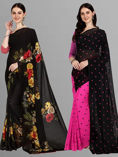 pack of 2 printed casual wear sarees with blouse - 21406060 - Very Small Image - 1