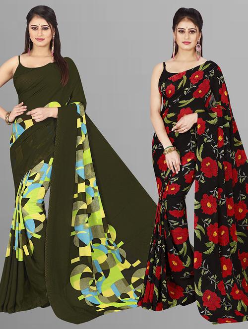 pack of 2 casual wear combo sarees with blouse - 21406074 - Very Small Image - 1