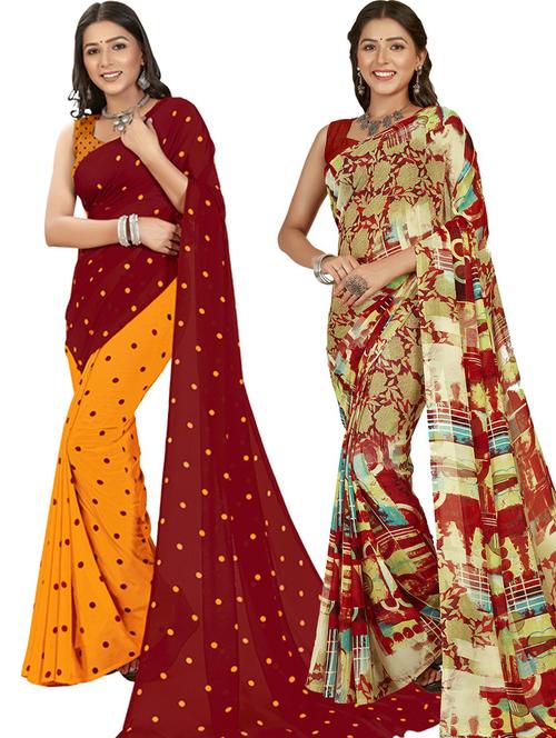 pack of 2 printed casual wear sarees - 21406170 - Very Small Image - 1