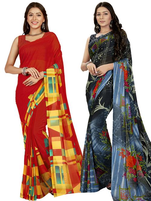 pack of 2 multi colored combo saree with blouse - 21406219 - Very Small Image - 1