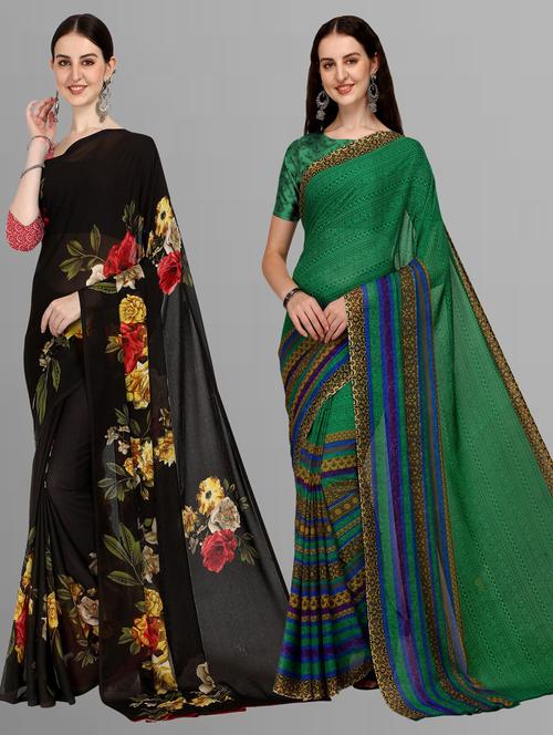 pack of 2 multi colored combo saree with blouse - 21406223 - Very Small Image - 1
