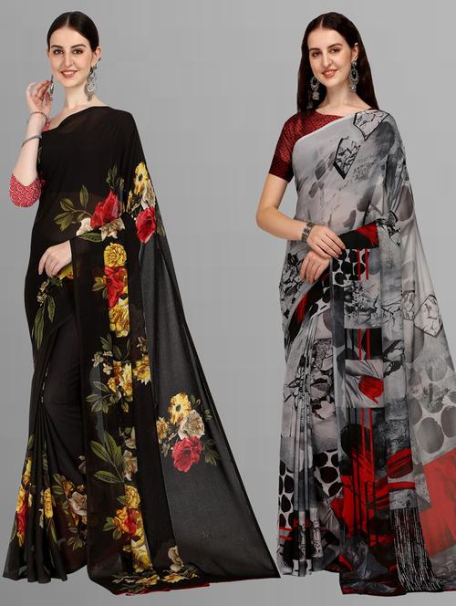 pack of 2 multi colored combo saree with blouse - 21406228 - Very Small Image - 1