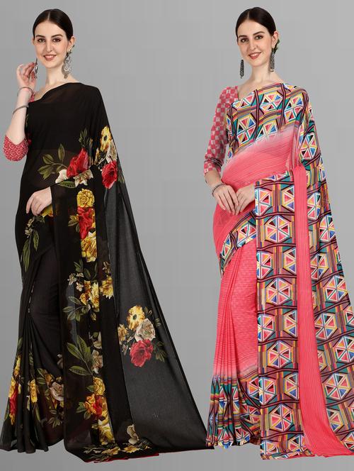 pack of 2 multi colored combo saree with blouse - 21406248 - Very Small Image - 1