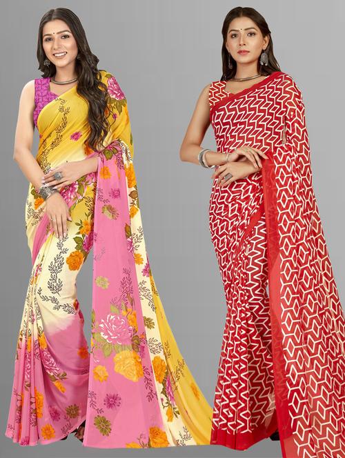 pack of 2 multi colored combo saree with blouse - 21406258 - Very Small Image - 1