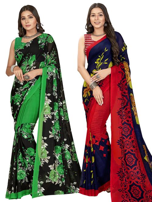 pack of 2 multi colored combo saree with blouse - 21406262 - Very Small Image - 1
