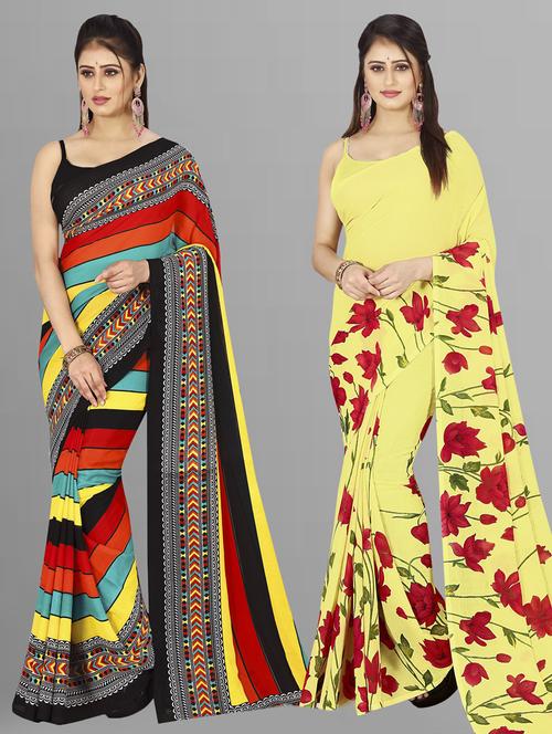 pack of 2 multi colored combo saree with blouse - 21406313 - Very Small Image - 1